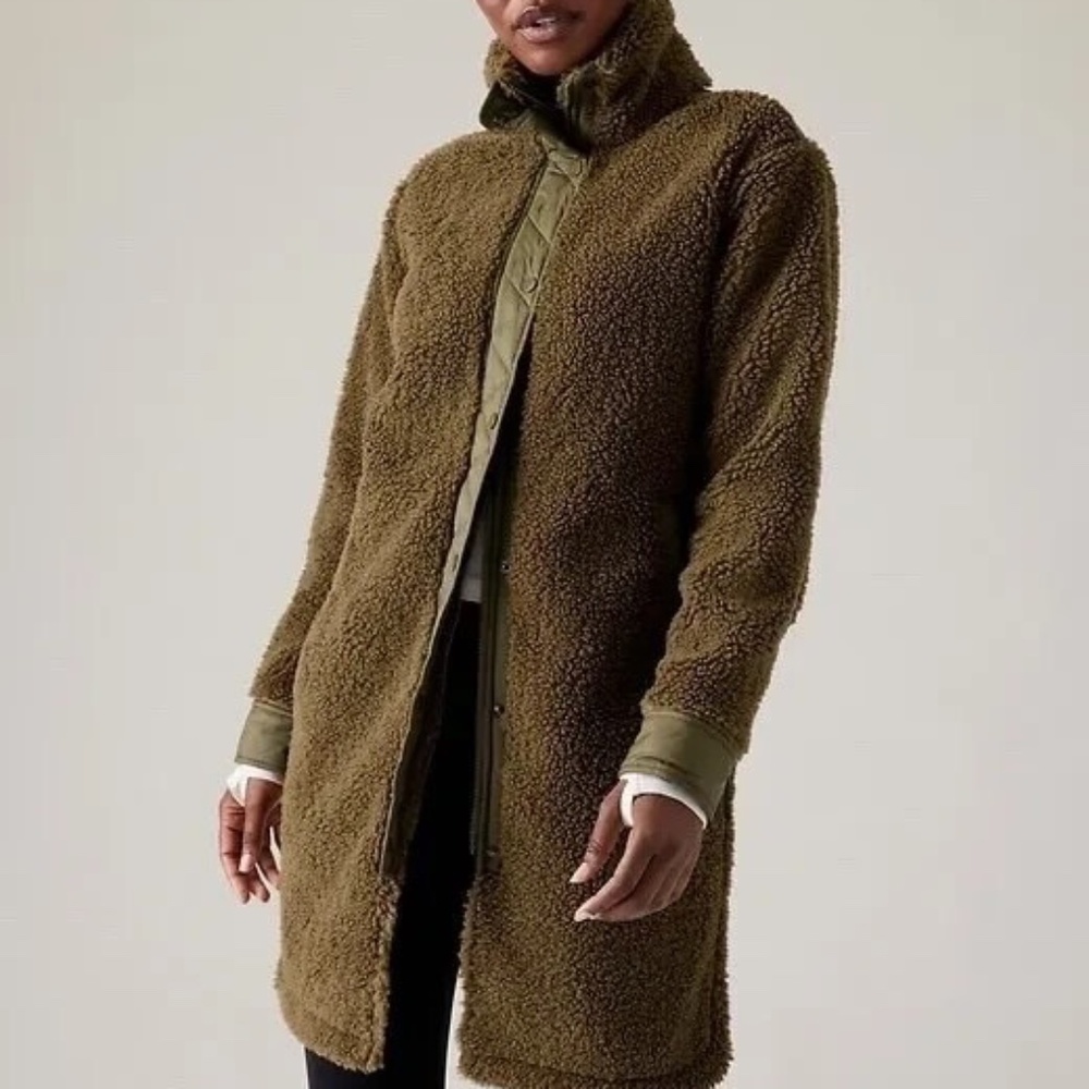 Athleta Cozy Day Hybrid Coat Size XLT Acacia Olive Sherpa